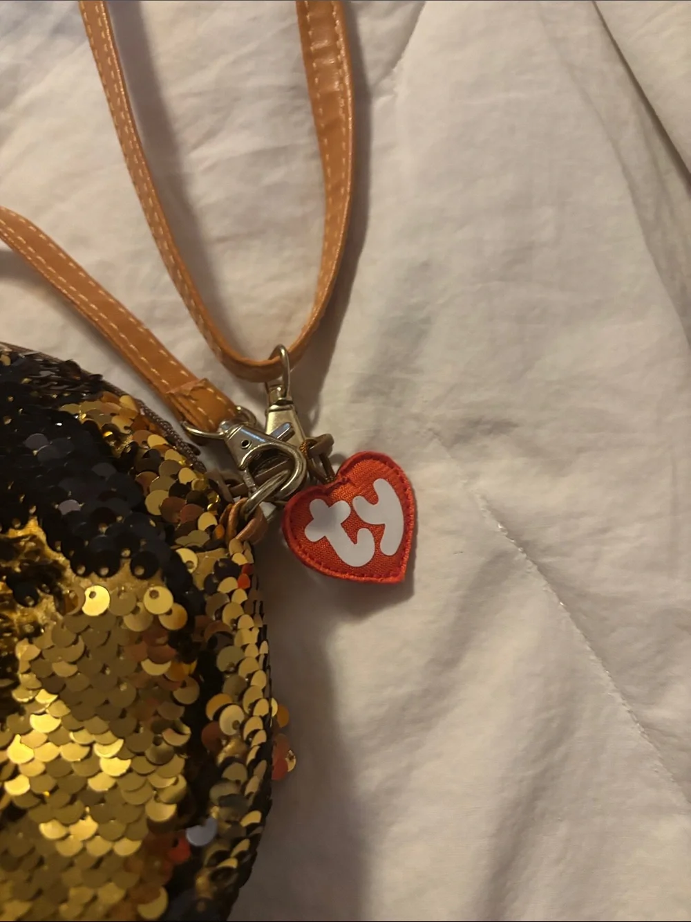 Ty Sequin Monkey Crossbody Bag in Gold and Purple